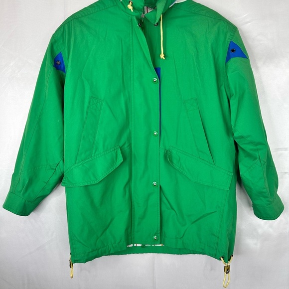 London Fog Green Blue Accent Patterned Print inner w hidden hood size Small - Picture 7 of 16